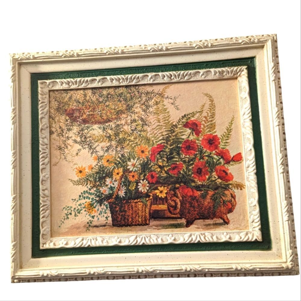 Vintage  70s floral framed wall art‎